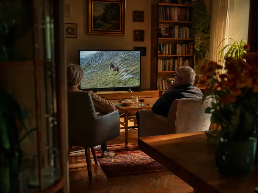 Älteres Paar schaut eine Naturdoku über IPTV